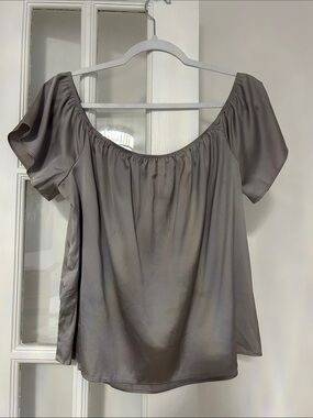 Women’s Silky Santin Grey Off-Shoulder Peasant Blouse
